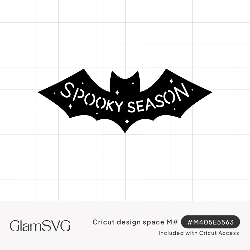 Black bat silhouette with the words Spooky Season cut out across its wings, surrounded by small sparkle stars