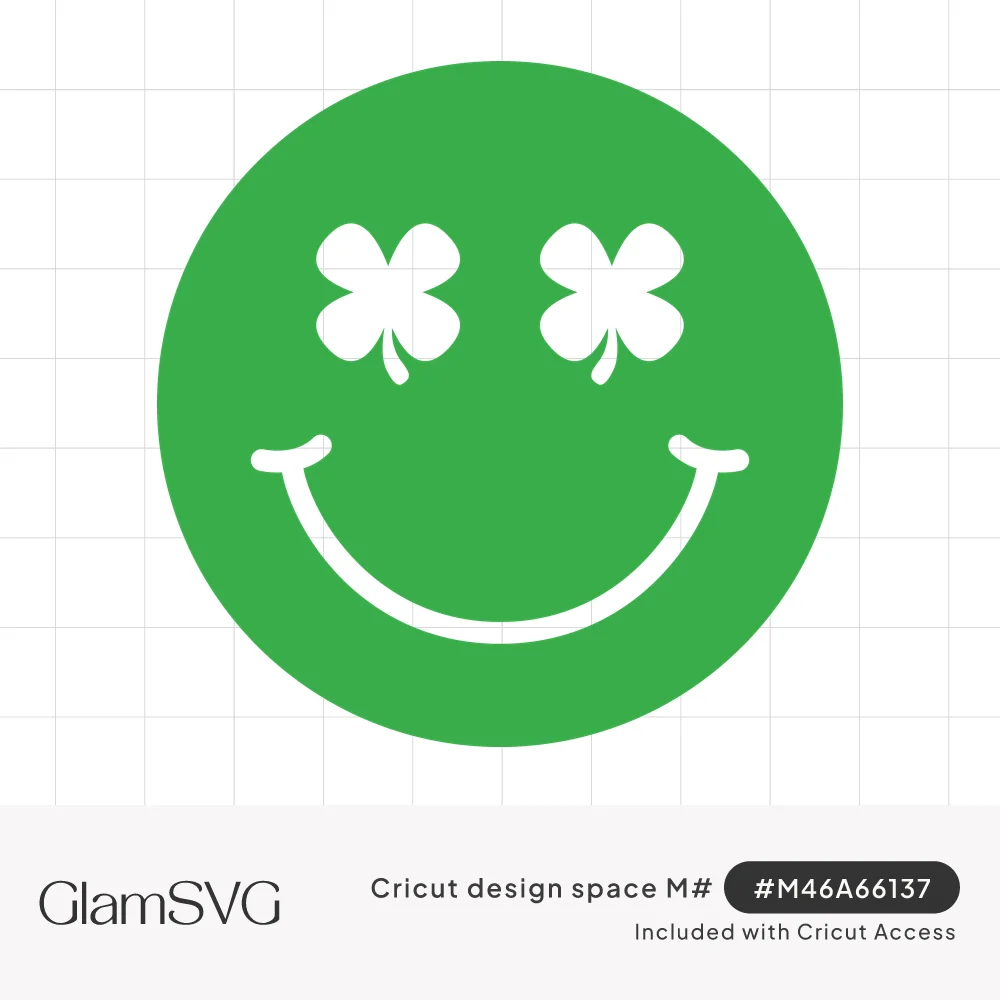 Green circle smiley face with white four-leaf clover eyes and a wide white smile