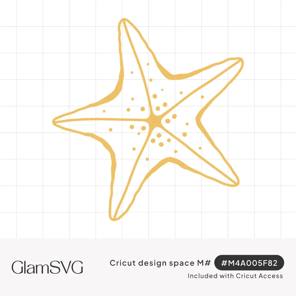 Hand-drawn golden yellow starfish outline with five curved arms, center lines and small dots across its body