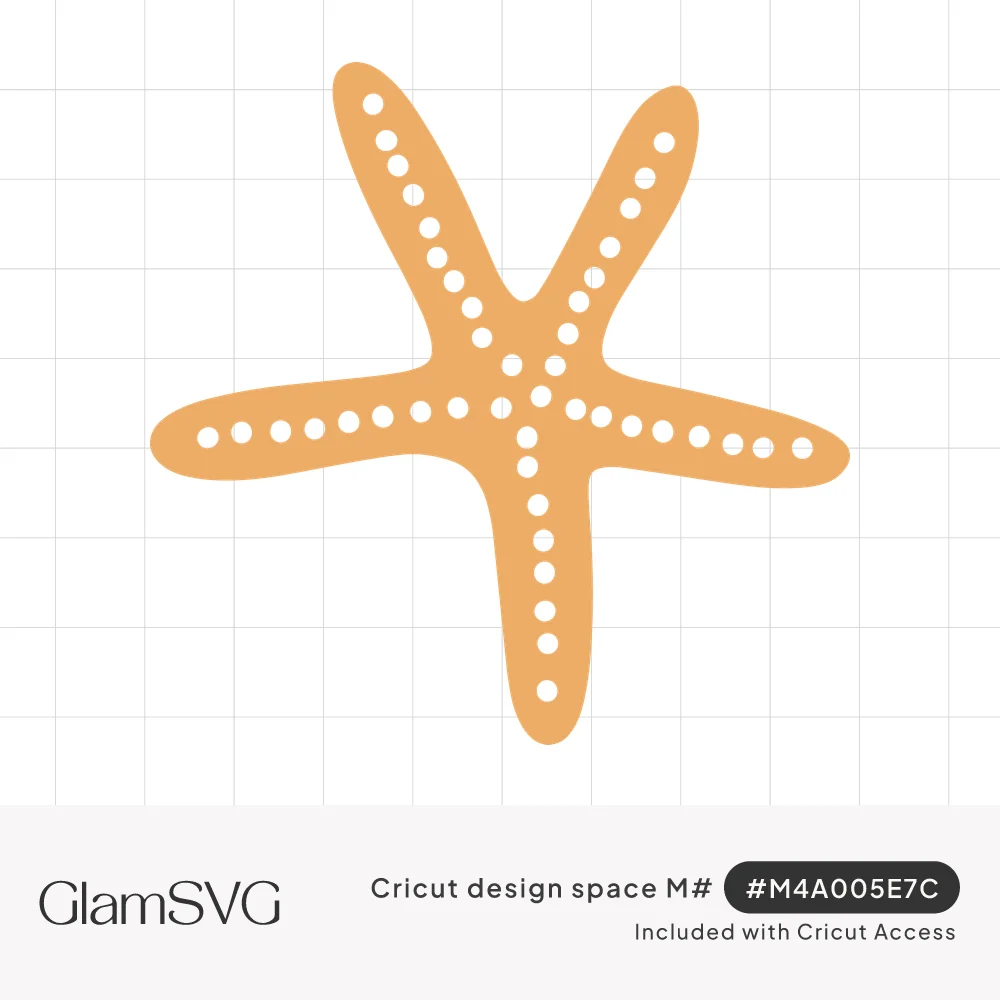 Peach orange starfish silhouette with five slender curved arms and rows of white dots running down the center of each arm