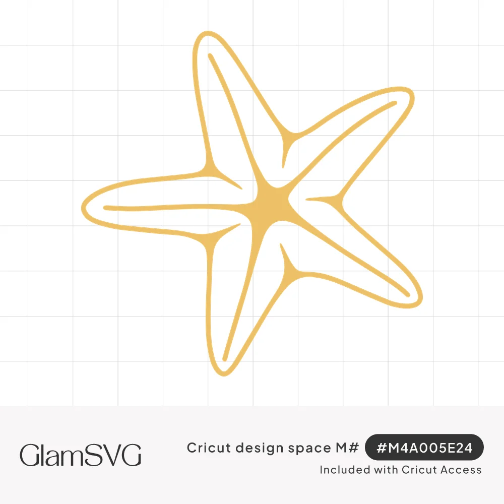 Golden yellow line drawing of a starfish with five slender outlined arms and a solid filled center