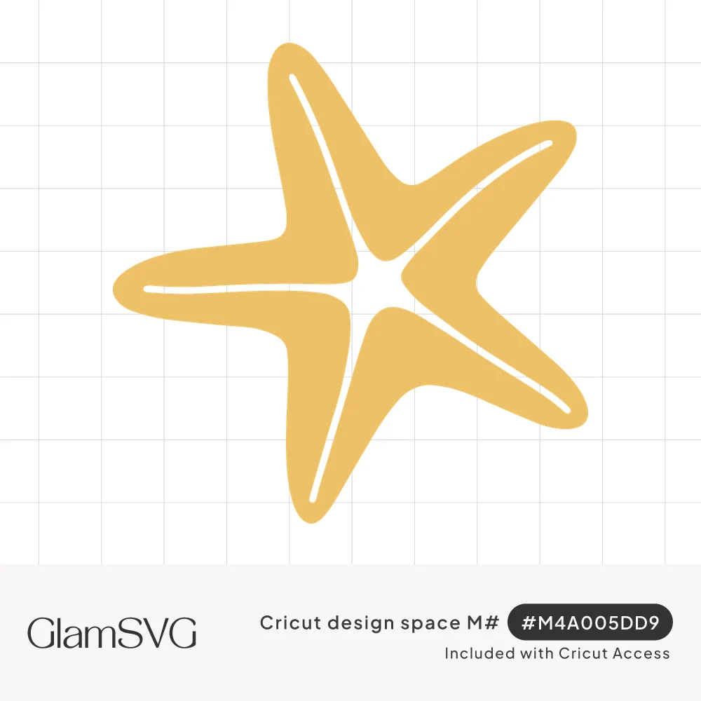 Yellow-gold starfish with five curved arms and thin white lines down the center of each arm