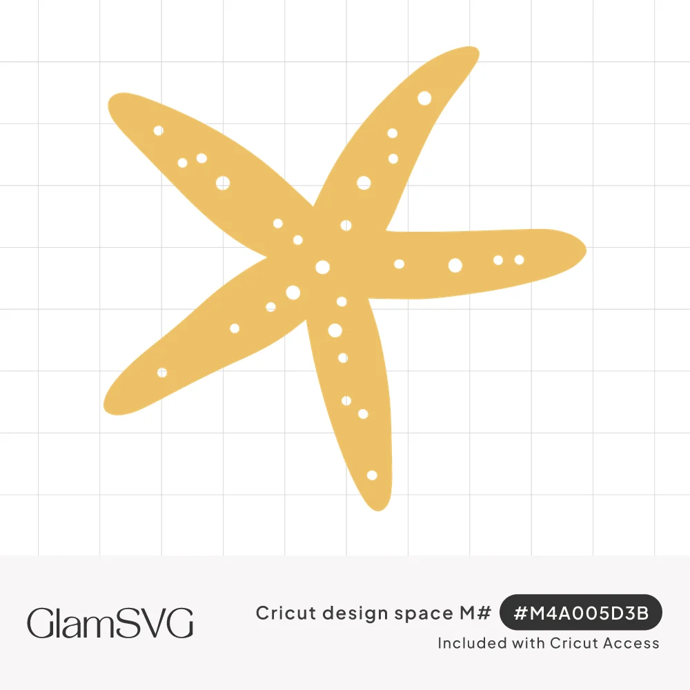 Golden yellow starfish silhouette with five curved arms and small dotted cutouts along each arm