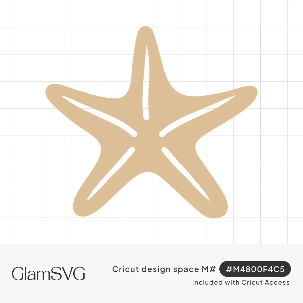 Sand-colored starfish silhouette with five curved arms, each with a thin cut-out line from the center to the tip