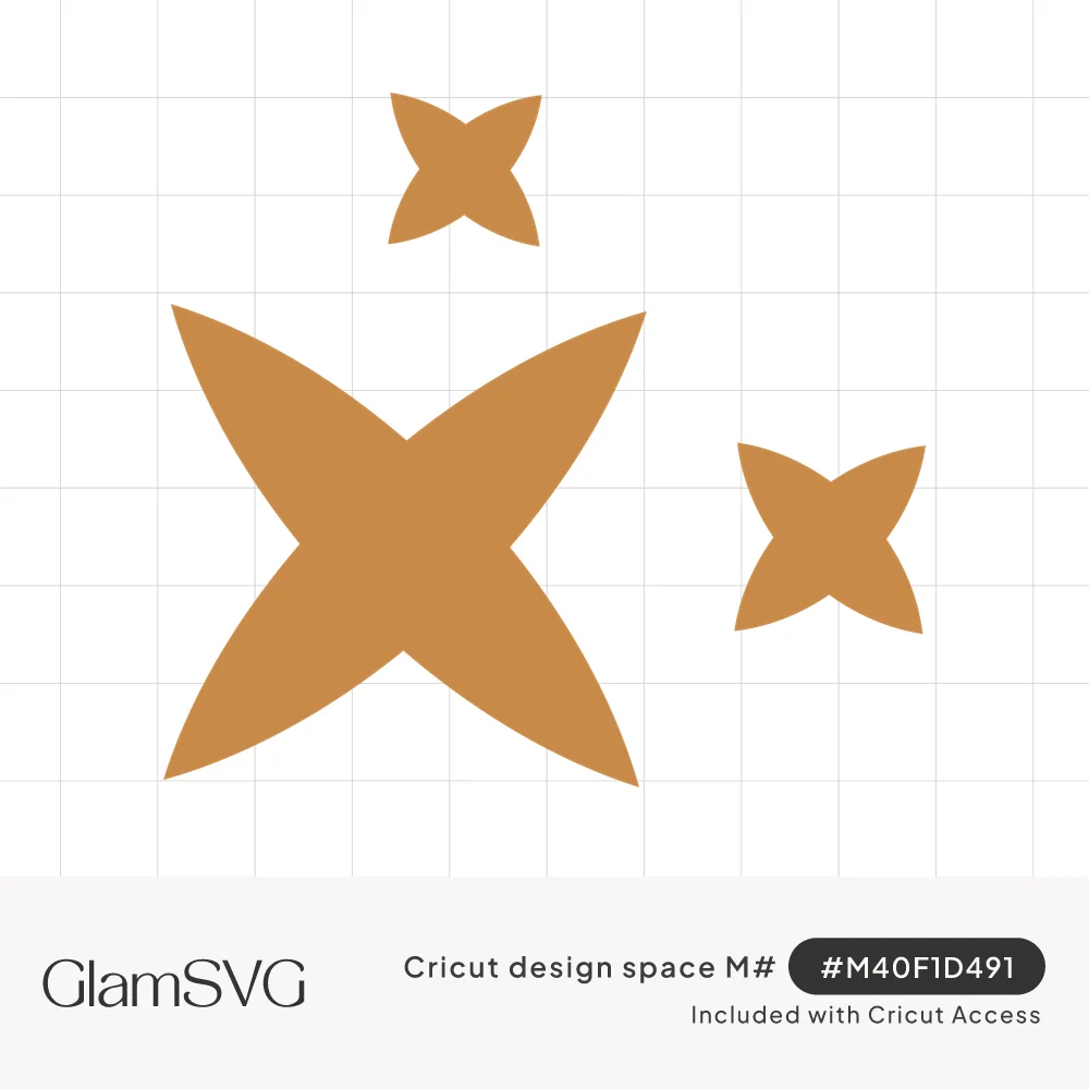 Three golden four-pointed sparkle stars with curved arms, one large and two small, clustered together