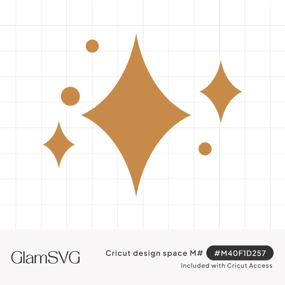 Golden four-pointed sparkle stars in three sizes surrounded by small round dots on a white background