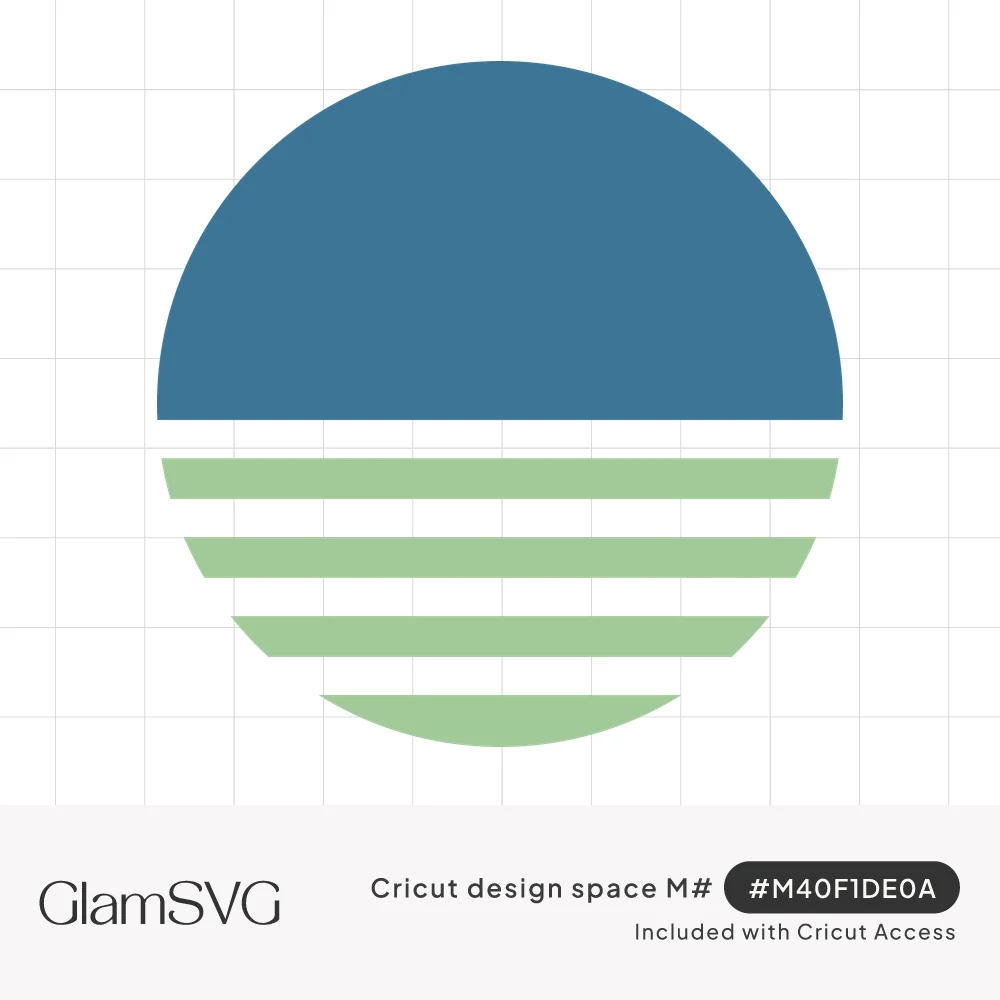 Circle with a solid blue upper half and green horizontal stripes on the lower half, like a sun over water
