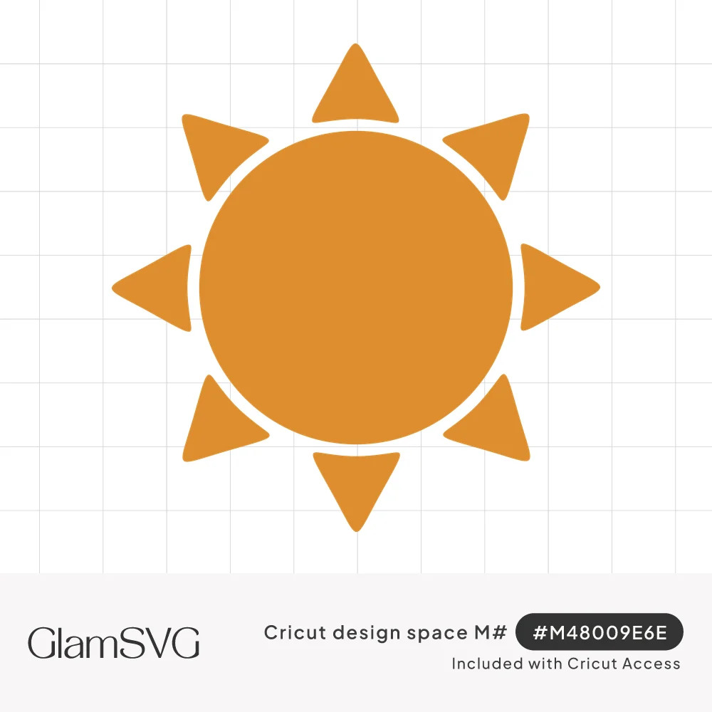 Orange sun with a large round center surrounded by eight separated triangular rays on a white background