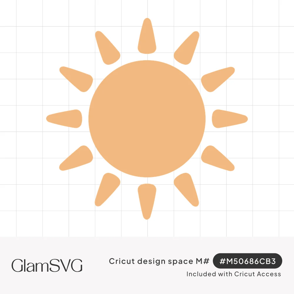 Peach orange round sun with twelve rounded tapered rays and a thin dark outline on a white background