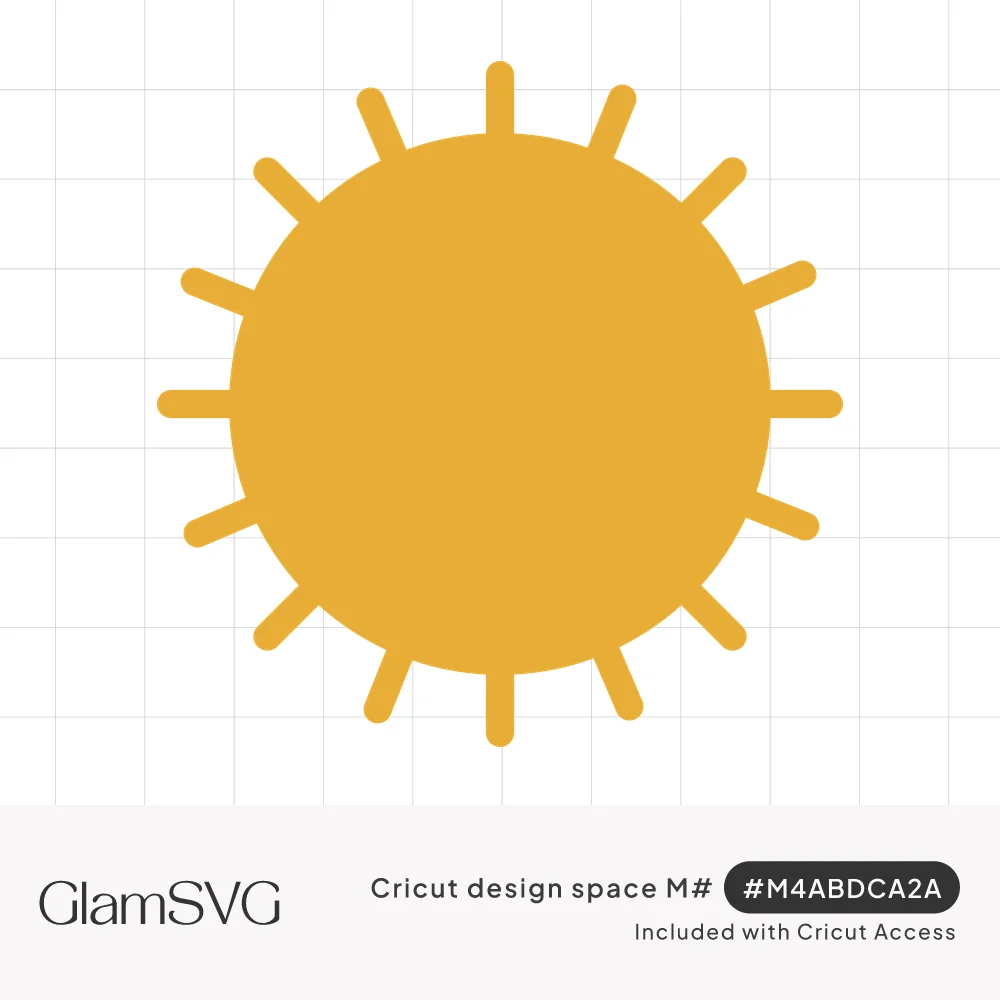 Solid golden yellow sun circle surrounded by sixteen short rounded rays that sit slightly apart from the disc
