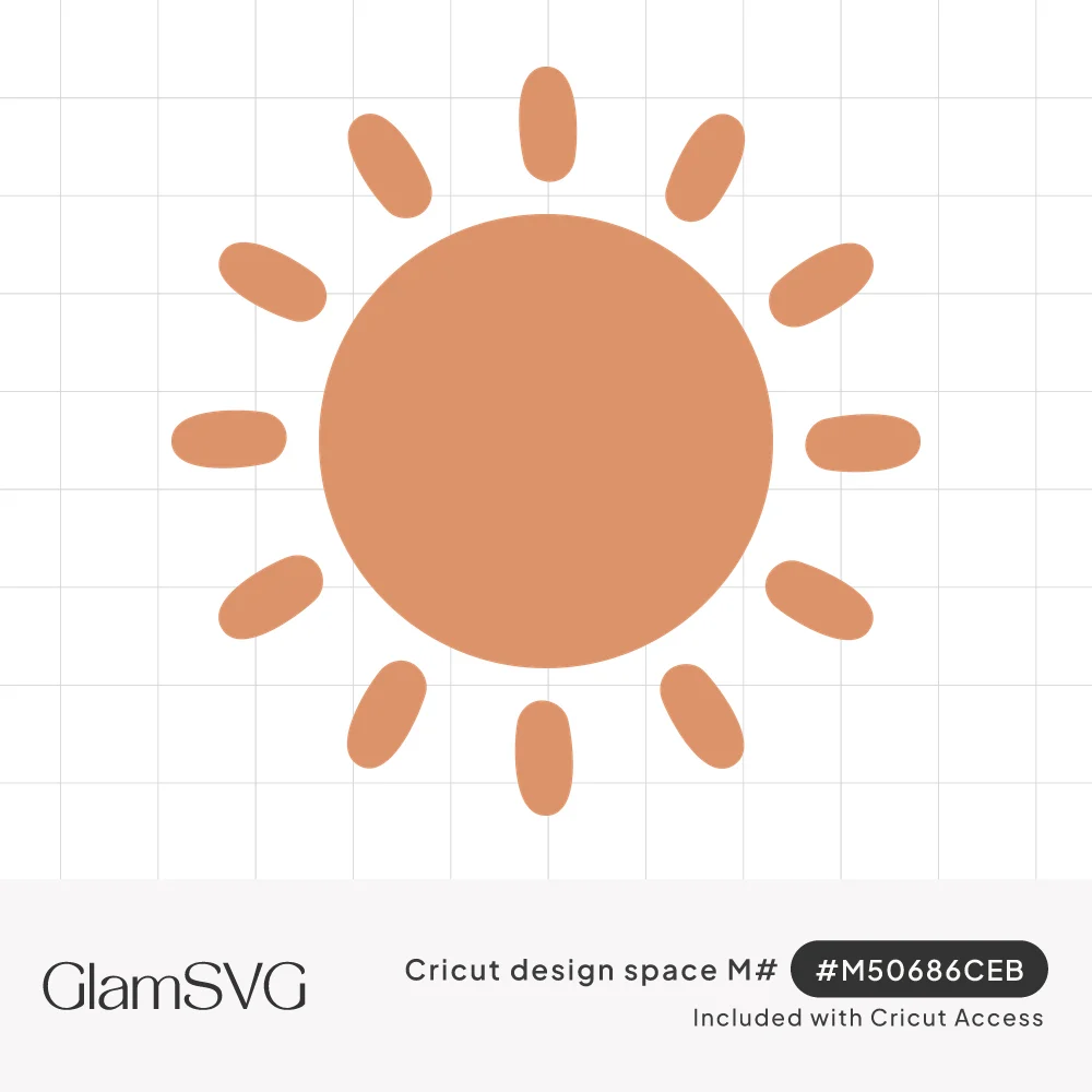 Terracotta sun with a round center and twelve rounded rays, outlined in a thin dark line on a white background