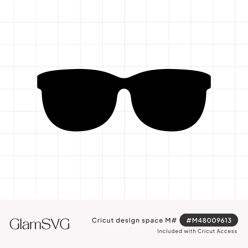 Solid black silhouette of a pair of wayfarer-style sunglasses with rounded lenses on a white background