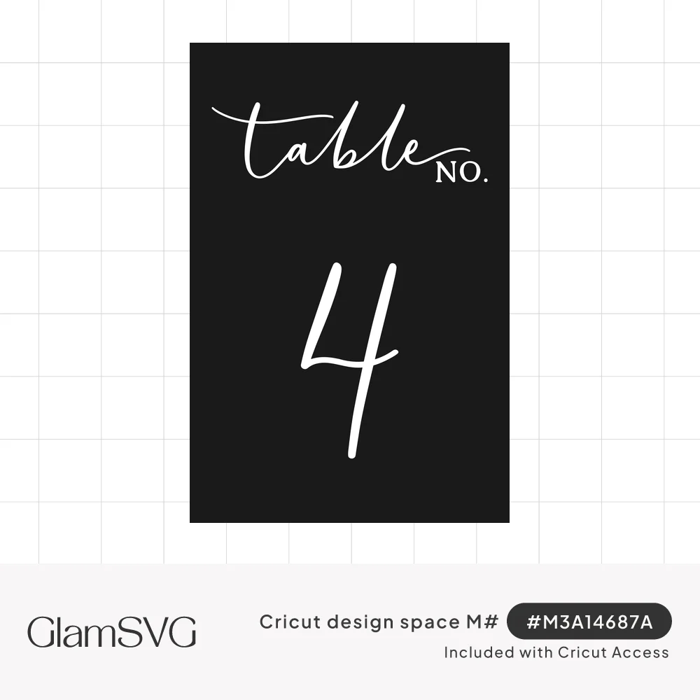 White script lettering reading table no. with a large hand-lettered number 4 on a black rectangular card