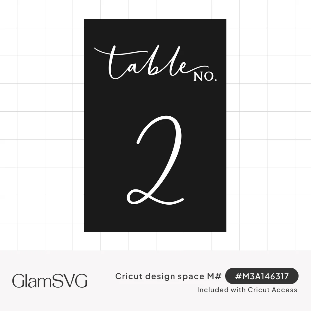 White calligraphy script reading table no. above a large hand-lettered number 2 on a black rectangular card