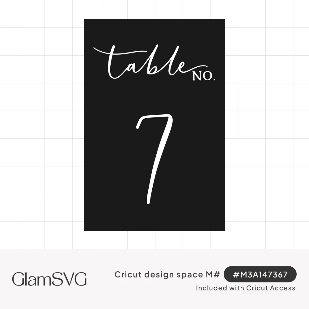 White calligraphy reading "table No." above a large handwritten number 7 on a black rectangular card