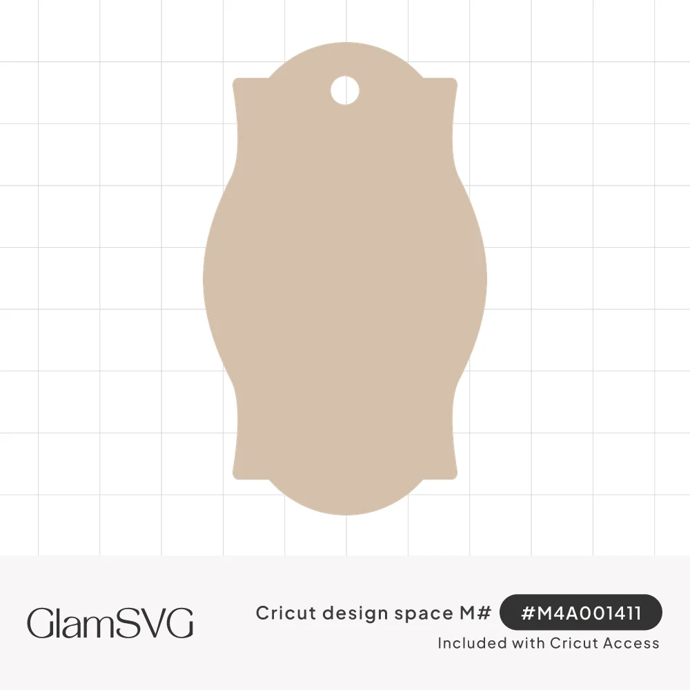 Blank tan gift tag shape with curved bracket edges, an arched top and a small hole for string