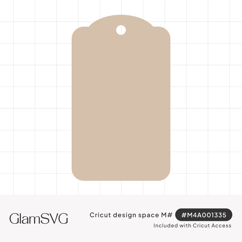Blank beige kraft-colored gift tag with a scalloped arched top, rounded corners and a small hole for string