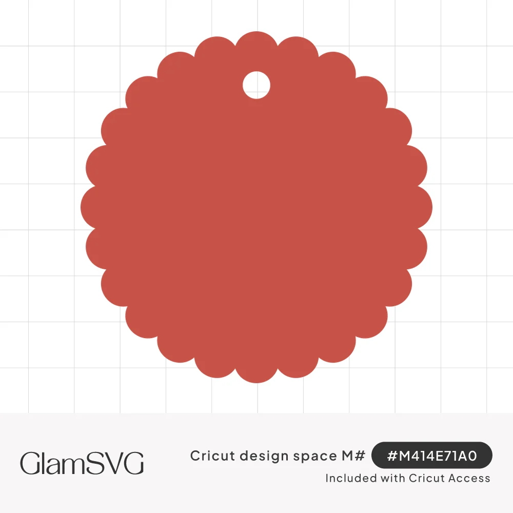 Solid red round gift tag with a scalloped edge and a small hole near the top for ribbon