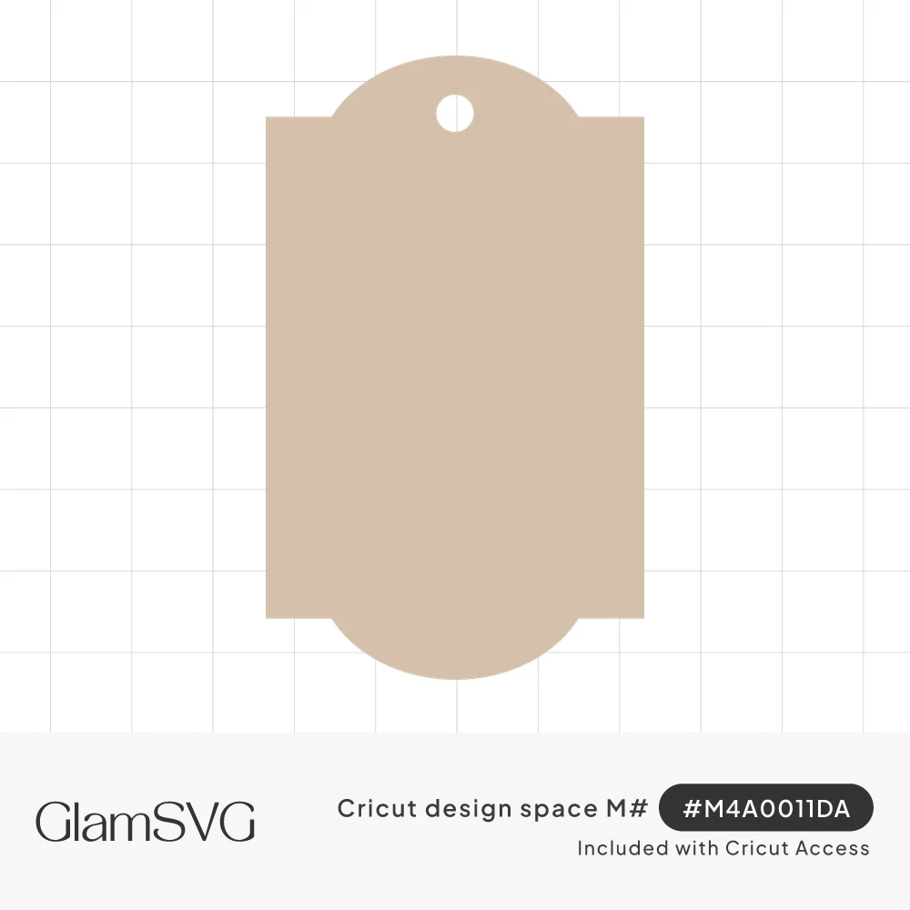 Blank kraft-colored tag shape with arched top and bottom edges and a round hole punched near the top