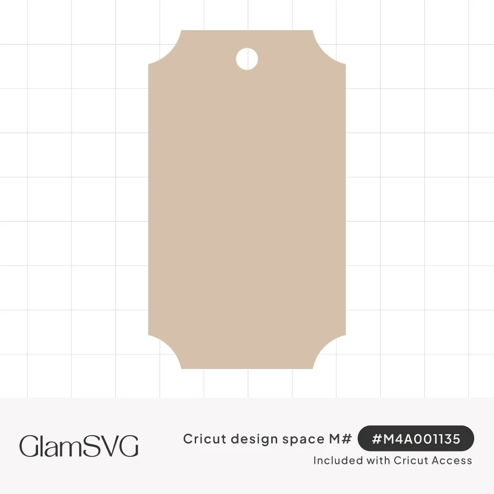 Blank kraft-colored rectangular tag with inverted scalloped corners and a round hole near the top