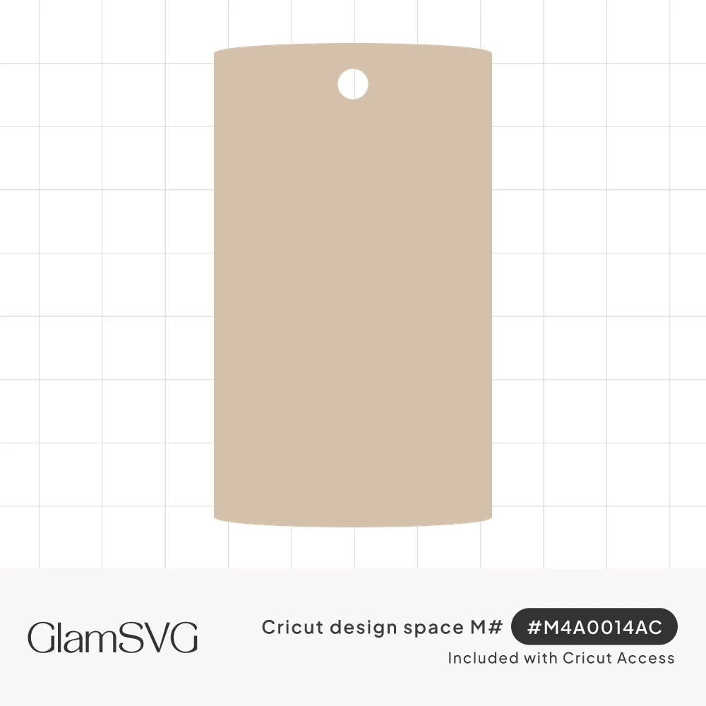Blank beige rectangular gift tag with softly curved top and bottom edges and a round punch hole near the top