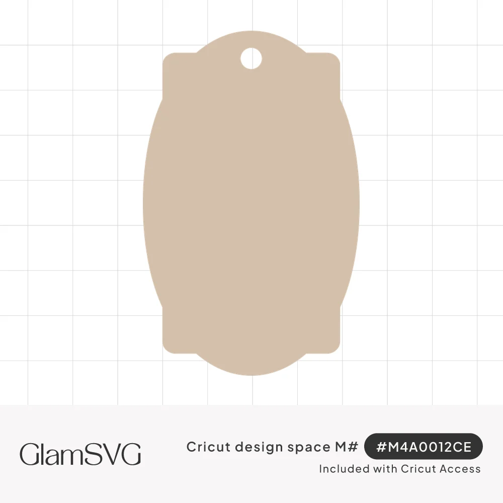 Beige blank oval gift tag with notched corners and a small round hole at the top