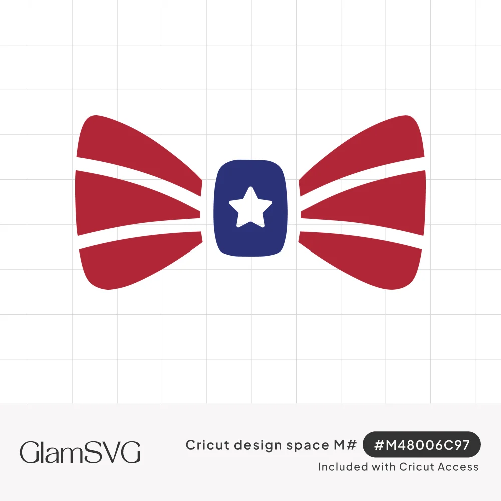 Red and white striped bow tie with a navy blue center knot featuring a white star