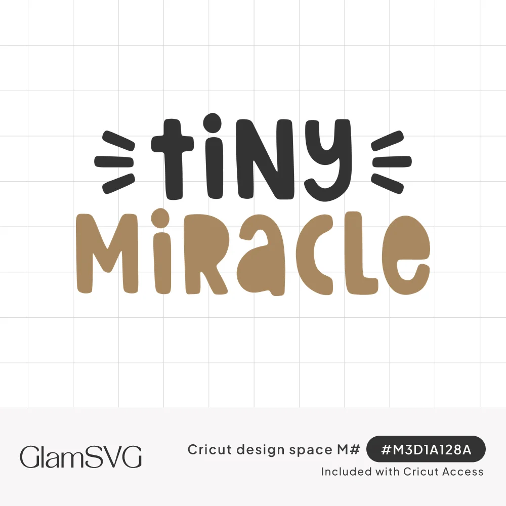 Hand-lettered words tiny miracle in charcoal and caramel brown with small burst lines beside the word tiny