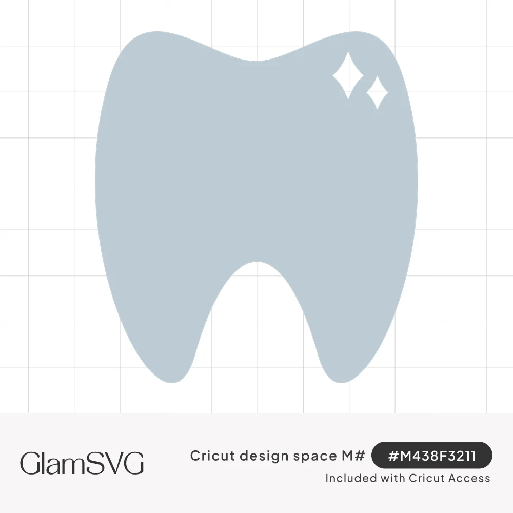 Solid gray-blue molar tooth silhouette with two small four-point sparkles cut out near the upper right corner