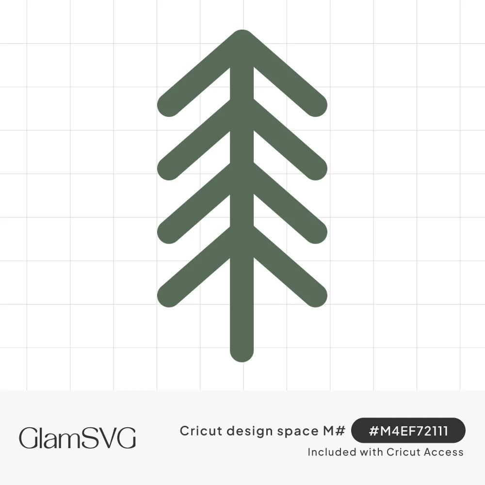 Simple sage green pine tree icon with a straight trunk and four pairs of rounded chevron branches
