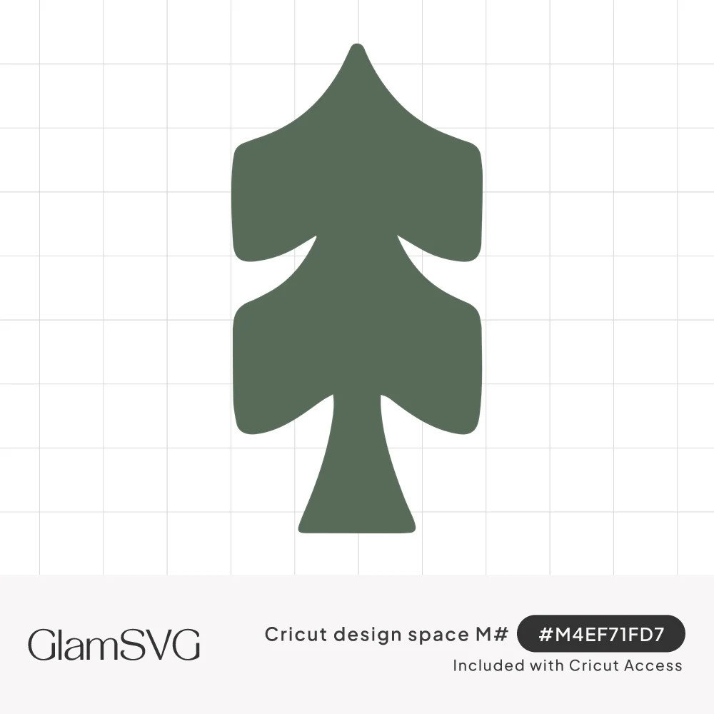 Minimalist sage green pine tree silhouette with two rounded tiers, a pointed top and a flared trunk