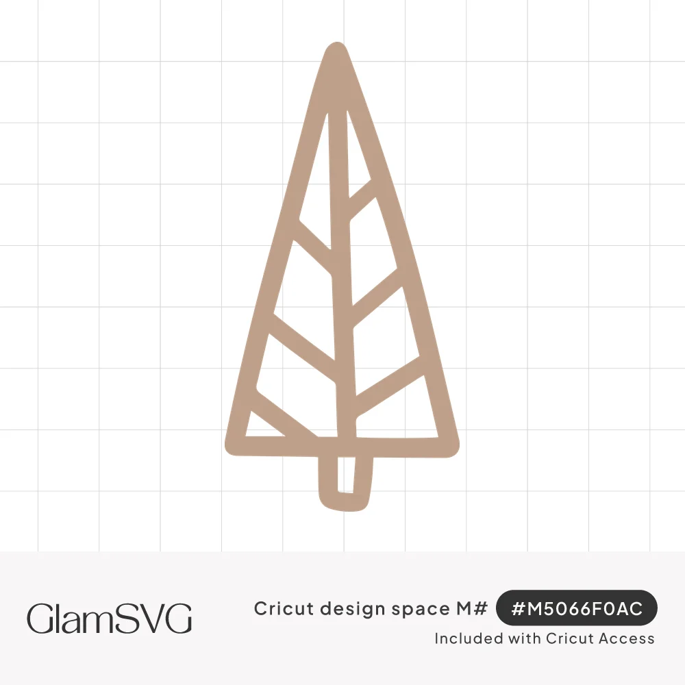 Tan outlined geometric pine tree with a center line, angled chevron branches and a small rectangular trunk
