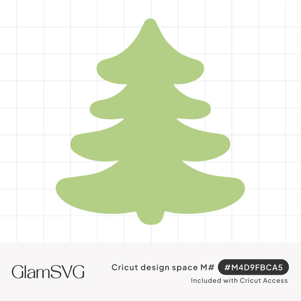 Simple sage green evergreen tree silhouette with soft rounded tiers curling upward and a small trunk