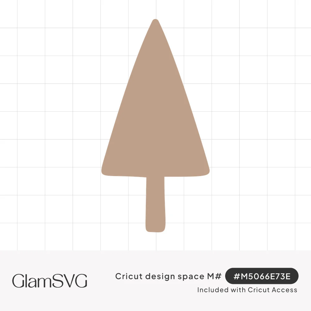 Simple tan triangle-shaped tree with softly rounded corners and a thin straight trunk on a white background