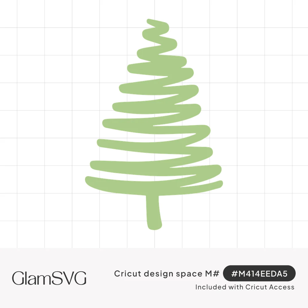 Green hand-drawn Christmas tree made of a single zigzag scribble line with a straight trunk