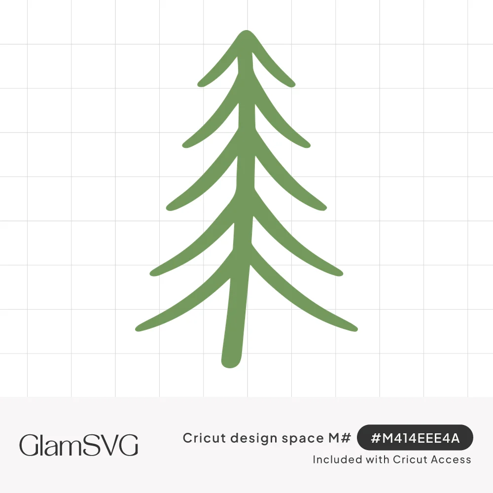 Simple hand-drawn green pine tree with curved downward branches on a single straight trunk