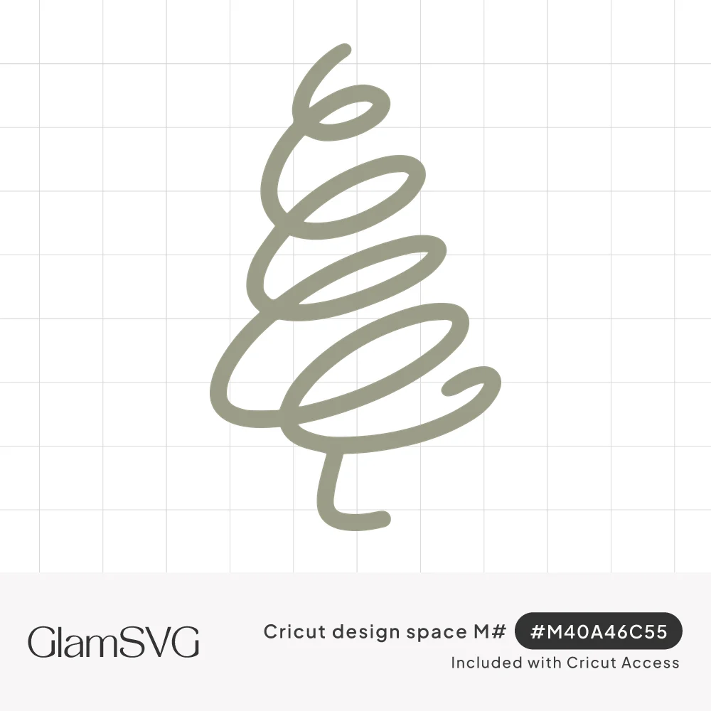 Sage green Christmas tree drawn as a single continuous spiraling line with a small curled trunk
