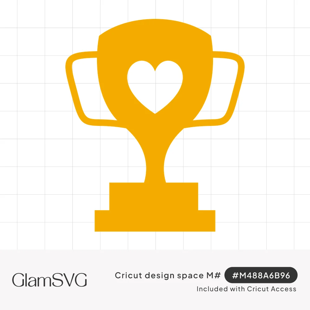 Solid gold-colored trophy cup silhouette with two handles, a stepped base, and a heart cut out of the center
