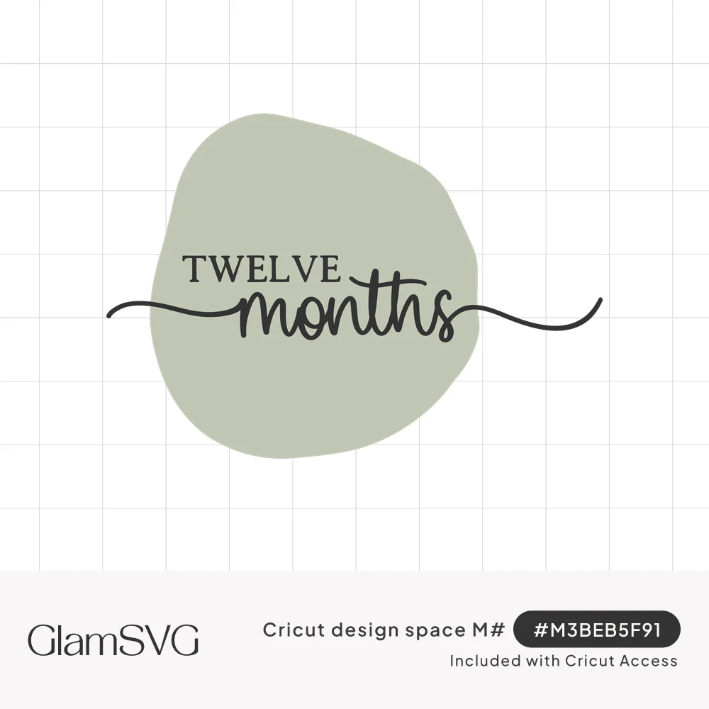 The words Twelve Months in serif capitals and swashed black script over a soft sage green blob shape
