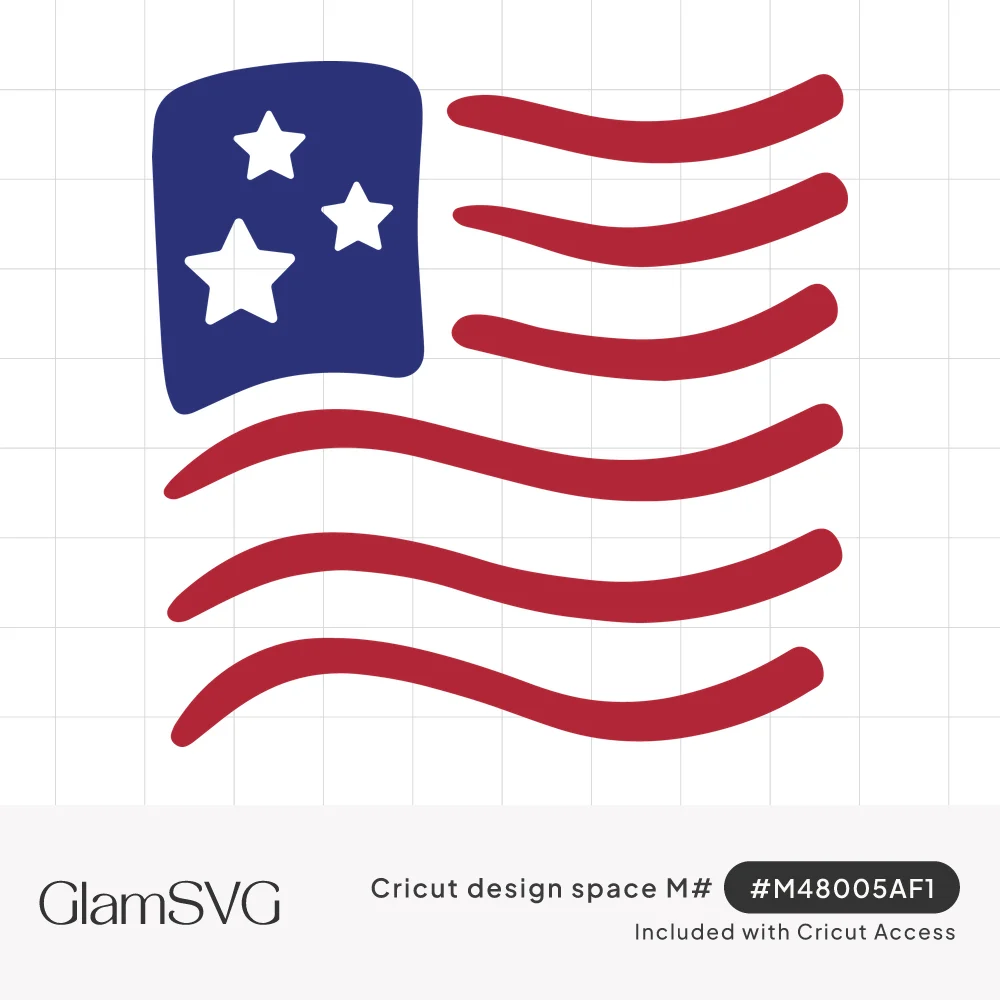 Hand-drawn American flag with six wavy red stripes and a navy blue canton holding three white stars