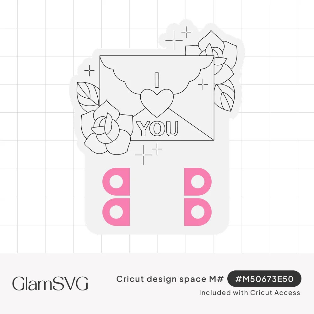 Line-art valentine card with an I heart you envelope, roses and sparkles, plus four slots at the bottom for crayons