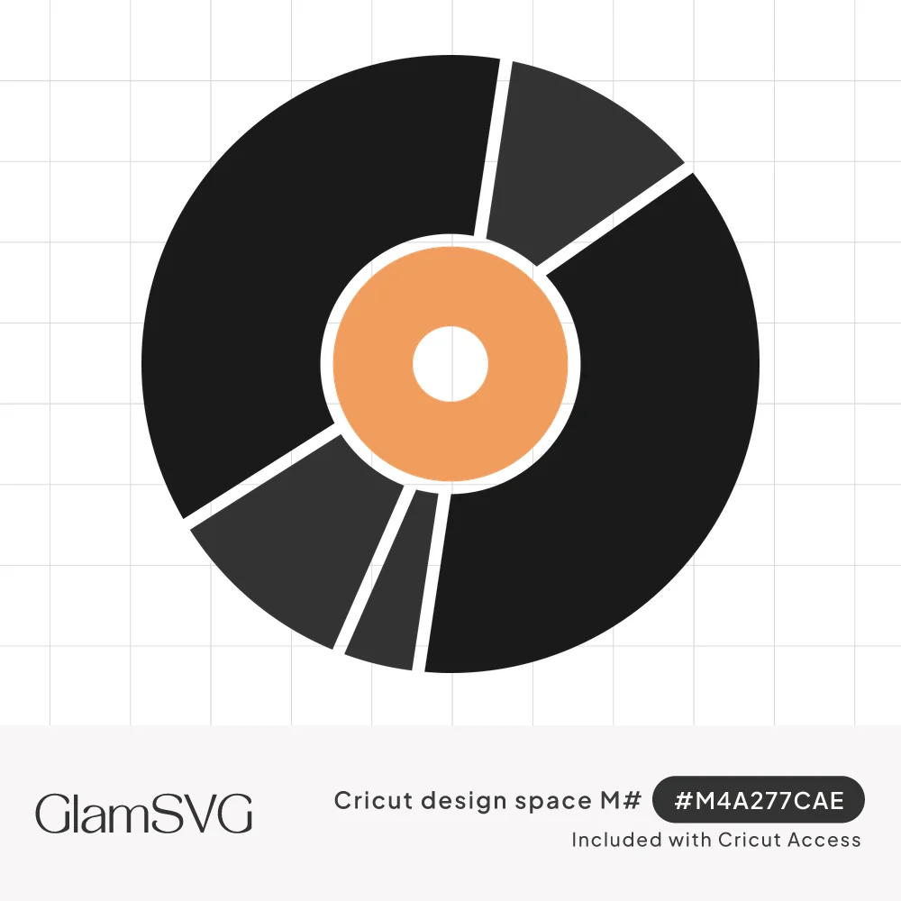 Black vinyl record with an orange center label, white spindle hole and gray wedge-shaped light reflections