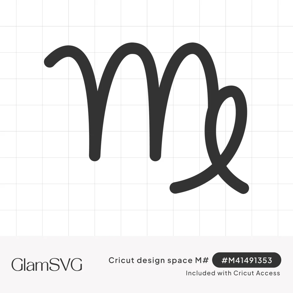 Black Virgo zodiac symbol drawn as one thick rounded line with arches and a looping tail on a white background