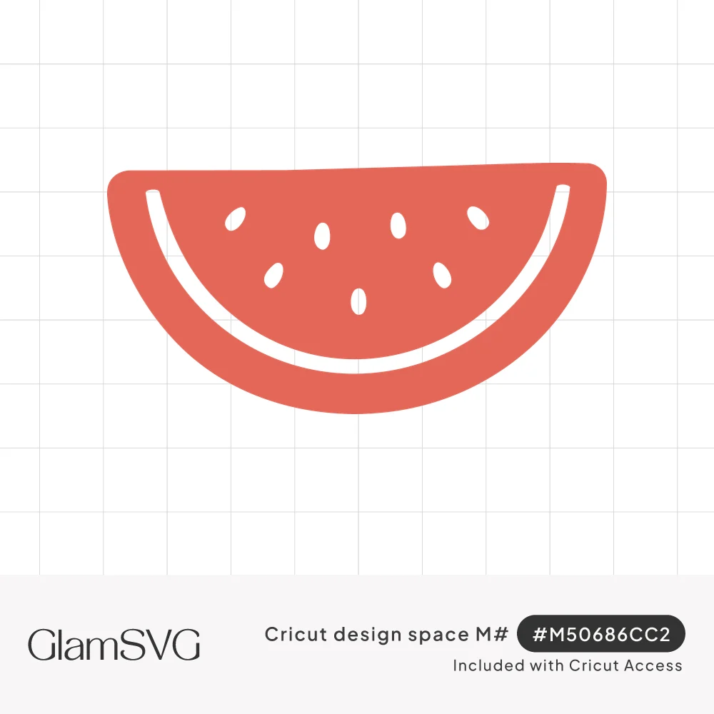 Coral red watermelon slice with white cut-out seeds and a curved rind line in a simple hand-drawn style