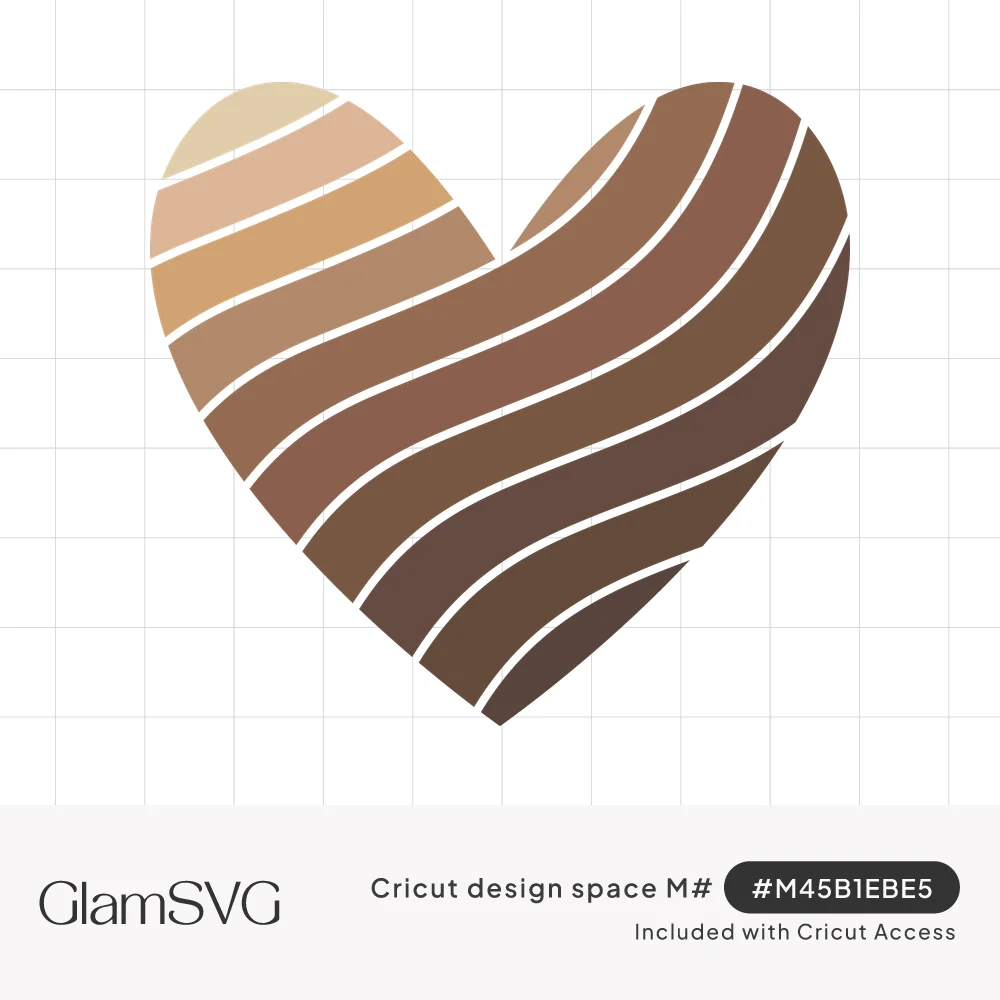 Heart shape filled with wavy diagonal stripes in skin tone shades from light cream to dark brown, separated by white lines
