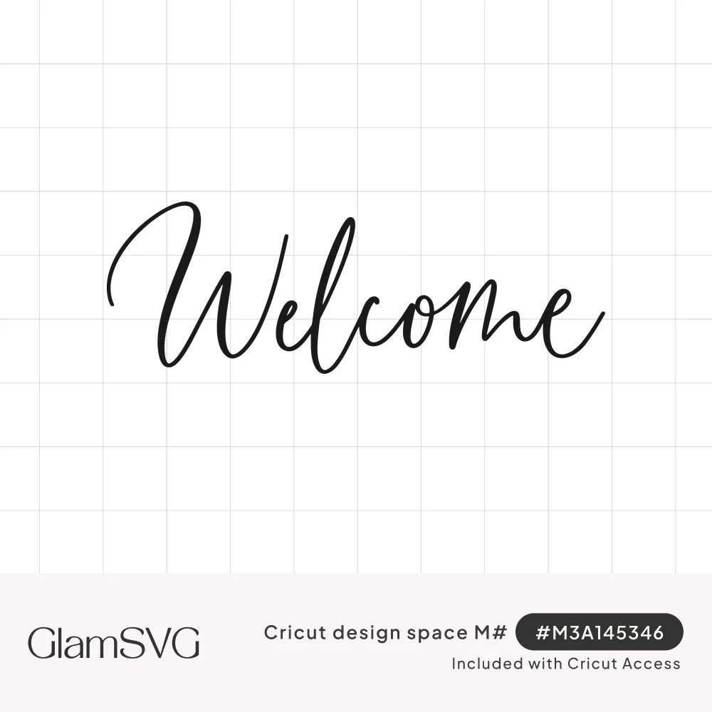 The word Welcome written in elegant black flowing brush script lettering on a white background