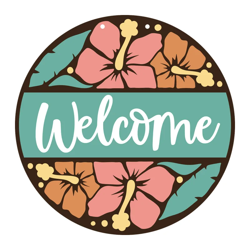 Tropical Hibiscus Welcome Sign