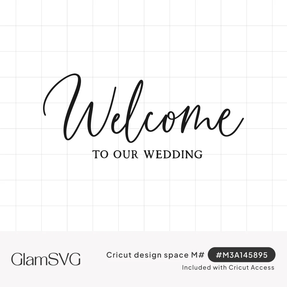 Black calligraphy script word Welcome above small serif capital letters reading To Our Wedding on a white background
