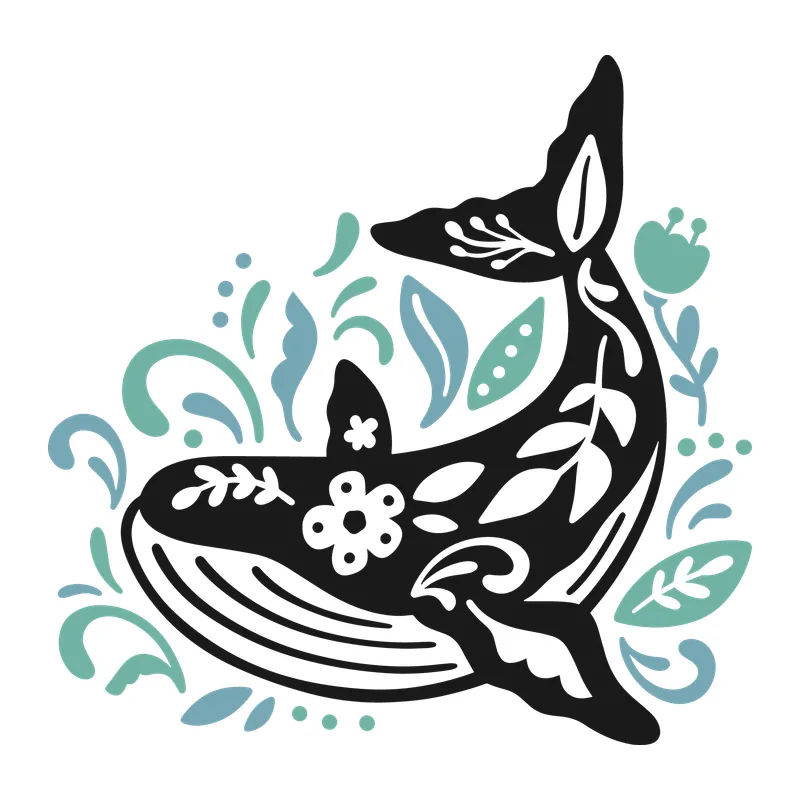 Floral Folk Art Whale