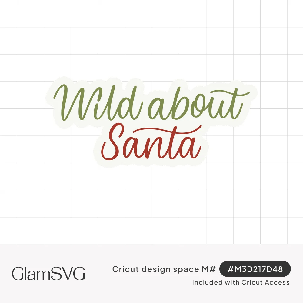 Green and red cursive script reading Wild about Santa inside a soft white offset outline